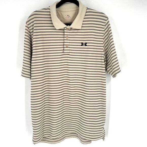 Under Armour Men's HeatGear Striped Polo Shirt Khaki Tan Size Large - Picture 1 of 11